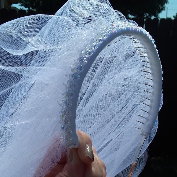 New Handmade White Wedding Veil with luxurious Swarovski Crystals main image 14
